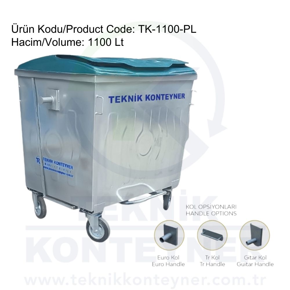 GALVANIZED WASTE CONTAINER Plastic Lid 1100 Liter